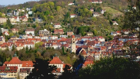 Stuttgart viewpoint karlshoehe pan Stock Footage 88436574