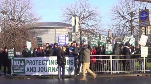 STV journalists walk out over proposed job cuts and changes to news programme Video stock 325859037