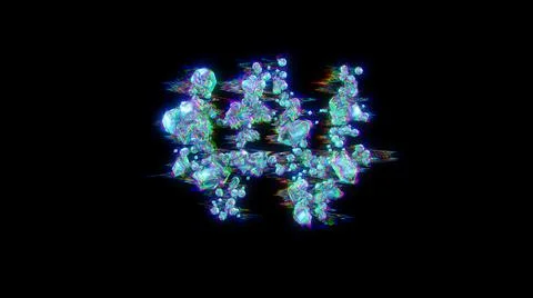 Style cybernetical blue distorted alphabet - won sign on black Stock Illustration