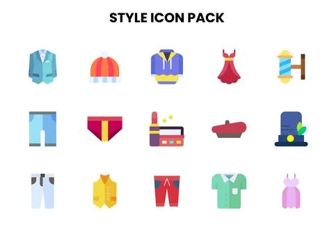 Style Flat Design Icons Pack Stock Illustration