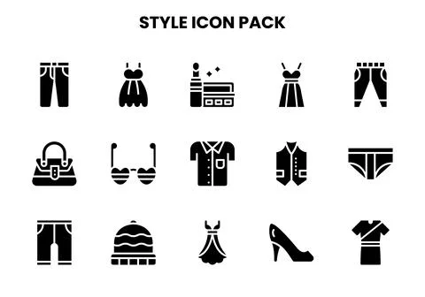 Style Glyph Set Icons Pack Stock Illustration