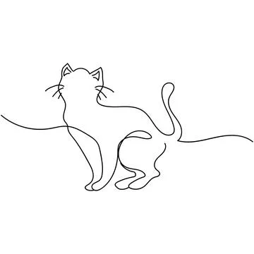 The style is one solid line, the silhouette of a cute flexible cat, a black.. Illustrazione stock