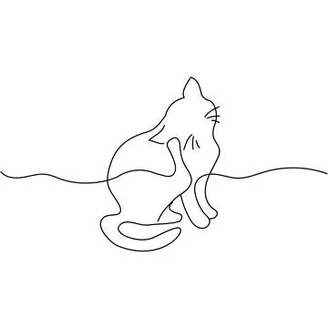 The style is one solid line, the silhouette of a cute flexible cat, a black l Stock Illustration