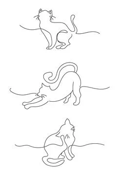 The style is one solid line, the silhouette of a cute flexible cat, a black l Stock Illustration