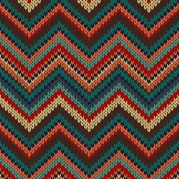 Style seamless knitted pattern. red blue brown yellow orange color illustration イラスト素材