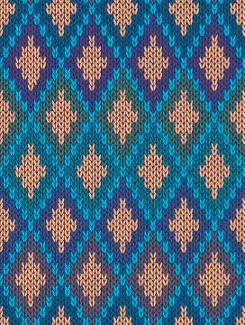 Style seamless knitted pattern.blue green orange color illustration from my l Stock Illustration