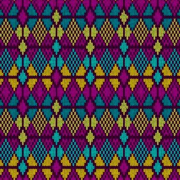 Style seamless knitted pattern.blue purple yellow color illustration from my Stock Illustration