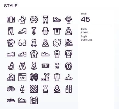Style Vector Graphics Pack including 45 Bold Line Retina Ready PIXEL Perfec.. イラスト素材
