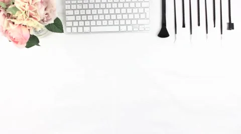 STYLED FLATLAY FASHION DESIGNER MAKE UP ARTIST DESKTOP Stock Footage 68871247