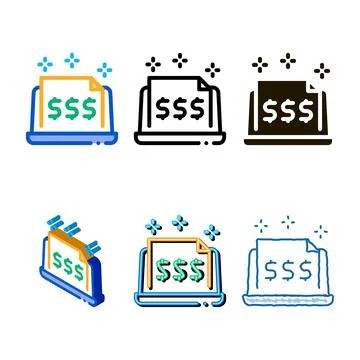 Styles cash documents in computer version icon vector outline Stock Illustration