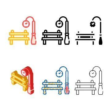 Styles park bench and clock for date color icon vector 库存插图