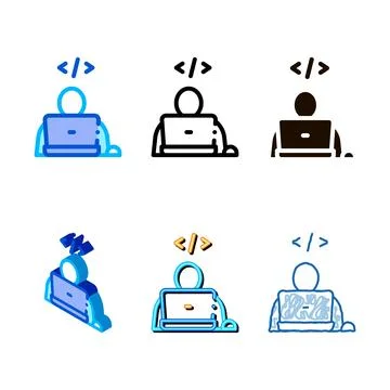 Styles programmer coding laptop vector thin line icon 库存插图