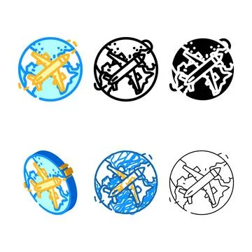 Styleset airplane planet map location color icon vector 스톡 일러스트
