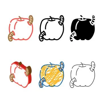 Styleset apple worm color icon vector Stock Illustration
