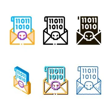 Styleset binary code icon vector outline Illustrazione stock