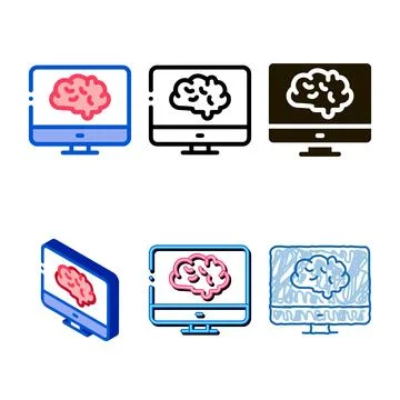 Styleset brain on display icon vector outline Stock Illustration