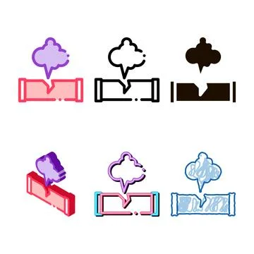 Styleset gaz pipe break pollution vector thin line icon Stock Illustration