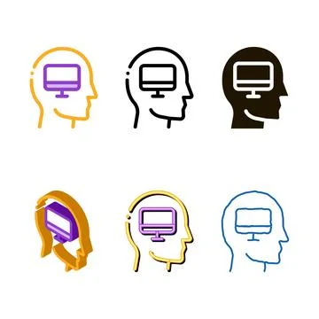 Styleset human think about computer icon vector outline Stock Illustration
