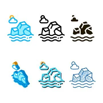 Styleset iceberg in sea icon vector outline Stock Illustration