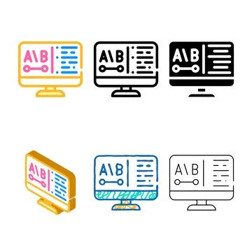 Styleset review on computer screen color icon vector Stockillustratie