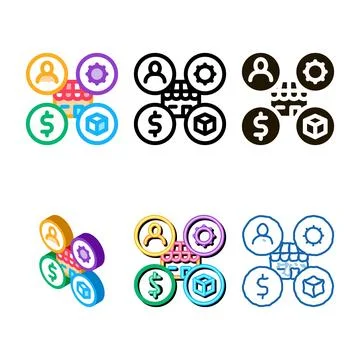 Styleset shop manager work and delivery icon vector outline Stock Illustration