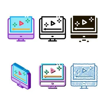 Styleset video player computer screen icon vector outline 库存插图