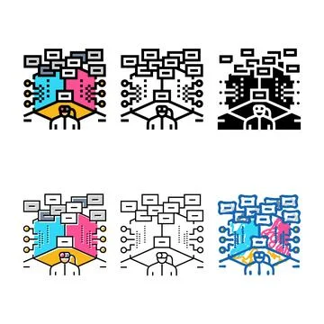 Styleset virtual hacking spaces color icon vector Stock Illustration