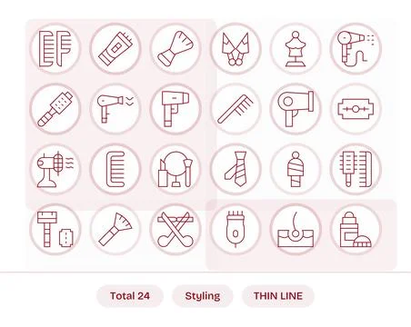 Styling Comprehensive Vector Bundle with 24 Detail Enhanced Thin Line 64x64.. Stock Illustration