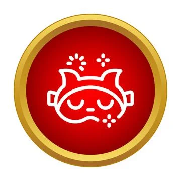 Styling sleeping mask cat icon on red gold button Stock Illustration