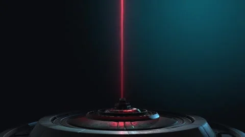 Stylised future technology lazer emitter on a dark gradient background, with Stock Footage 302823033