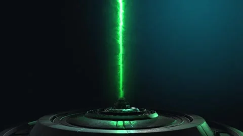 Stylised future technology lazer emitter on a dark gradient background, with Stock Footage 302823078