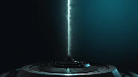 Stylised future technology lazer emitter on a dark gradient background, with Stock Footage 302823080