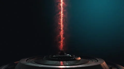 Stylised future technology lazer emitter on a dark gradient background, with Stock Footage 302823083