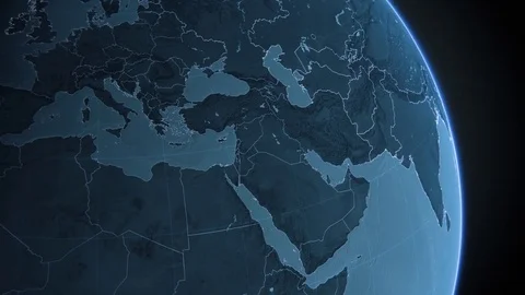 Stylised world globe locator highlighting Syria 4K Stock Footage 83536184