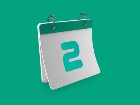 Stylish 3D Calendar second day 2. 3D illustration, 3D rendering. 스톡 일러스트