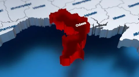 Stylish 3D map of Ukraine with Odesa region at focus highlighted in red Stock Illustration