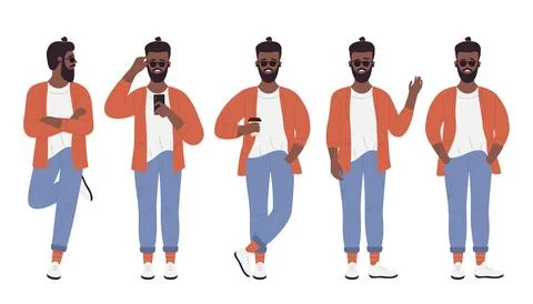 Stylish Afro Hipster in Various Poses Stock Illustration