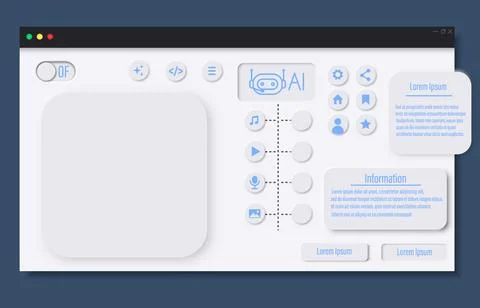 Stylish AI control panel mockup showing minimalist interface layout for artif Stock Illustration