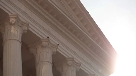 Stylish and blured view of public university old building with Classical white Stock Footage 54263346