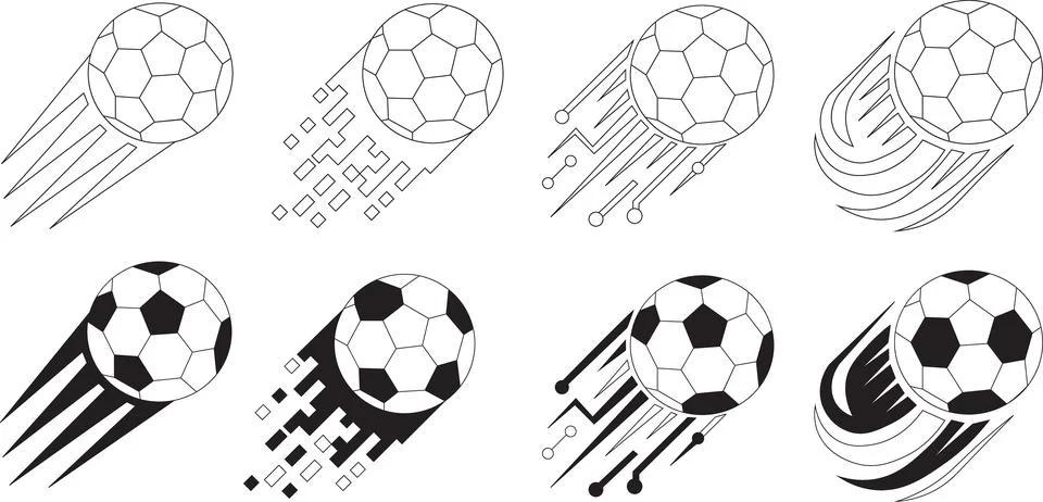 Stylish and dynamic vector illustrations of soccer balls in motion with var.. 库存插图
