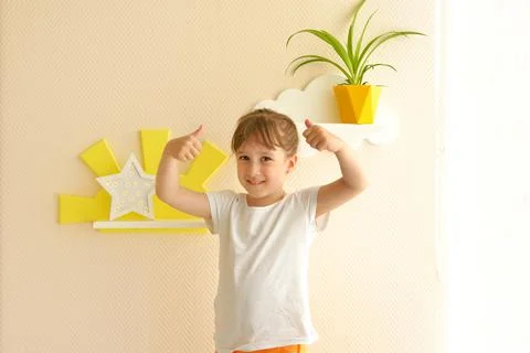 Stylish and modern Interior design. girl happy lifestyle in the nursery new s Stock Photos