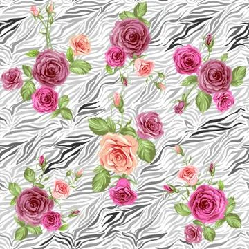 Stylish animal pattern and roses Stock Illustration