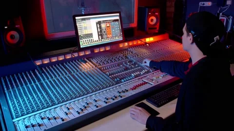 Stylish Audio Engineer Producer Working in Music Recording Studio, Uses Mixing B Stock Footage 172246264