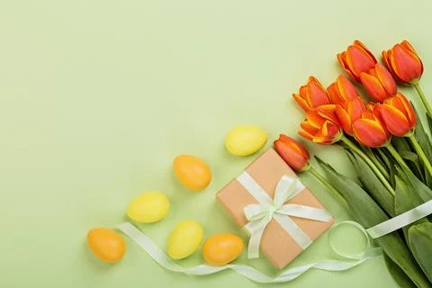 Stylish background with colorful easter eggs pastel colors isolated on green  Stock-Fotos