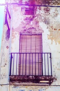 Stylish balcony with a metal railing, solid architectural element, a place Stock Photos