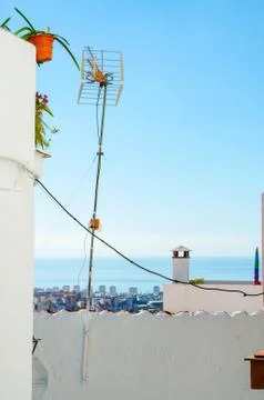 Stylish balcony with a metal railing, solid architectural element, a place Stock Photos