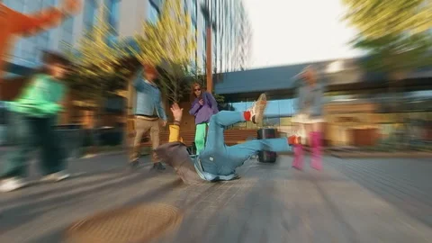 Stylish Bboy Dancing In Circle Of Friends Zoom Blur Stock Footage 252912421