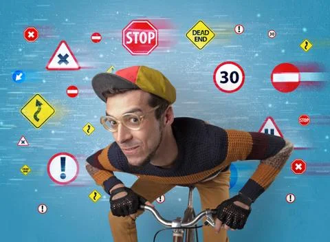 Stylish biker with highway code concept 写真素材