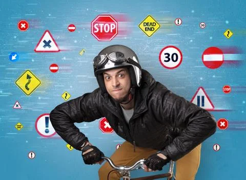 Stylish biker with highway code concept 写真素材