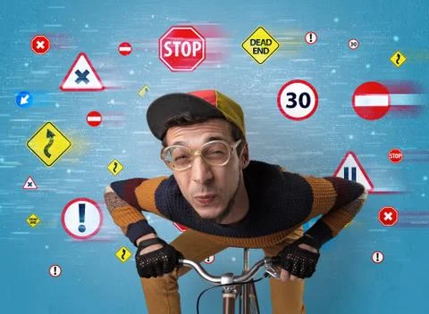 Stylish biker with highway code concept 写真素材